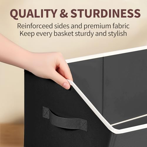Image of Homsorout Storage Bins for Shelves - Large Trapezoid Closet Shelf Organizer, Fabric Organization Bins with Handles, Storage Baskets for Clothes, Towel, Blanket, 6 Pack, Black