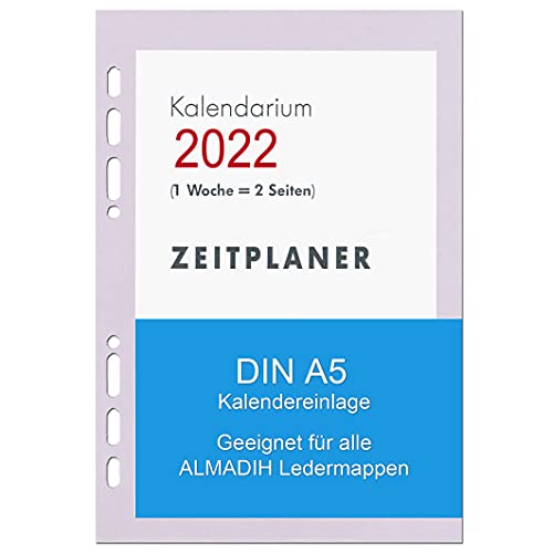 ALMADIH Leren organizer A5 met ringmechanisme, ritssluiting + kalender 2017, van rundleer, leren map, schrijfmap… - Image 5