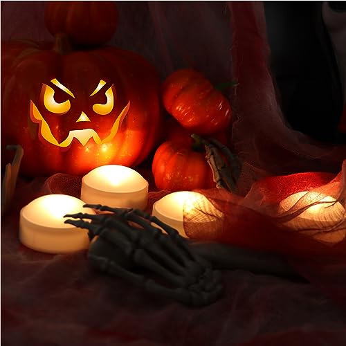 Image of 4 Pack Halloween Pumpkin Lights with Remote /Timer White Led Battery Operated Flameless Candles Pumpkin Latern Jack-O-Lantern Lights Decor Fall Decorations