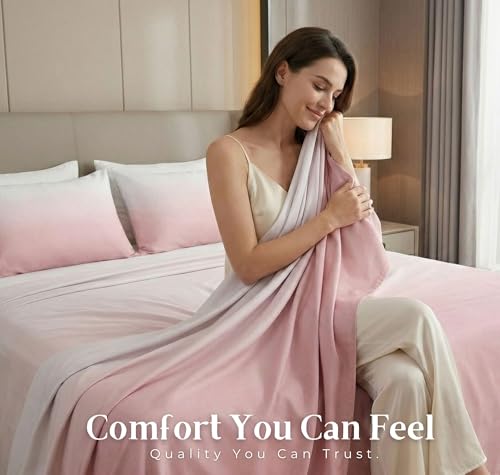 Image of HOMEKART Satin Bedsheet King Size for Double Bed |300 TC Ultra Soft,Silky Smooth Satin Silk Bed Sheet with 2 Pillow Covers |Luxury Bedsheets for Romantic /Date Night (108x108 Inche,(Blush Cloud)