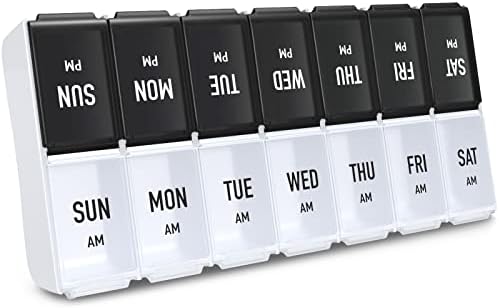 ZIKEE XL Pill Organizer 2 Times a Day, AM PM Pill Box Case with Black and White Design for Instant Guidance, Easy to Use Day Night Pill Holder for Vitamins, Supplements and Medications