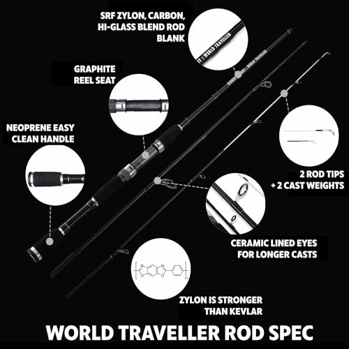 Rigged and Ready World Traveller Rod Reel Case Combination + 2 tips 215+190cm (7'+6') Angling Travel Pole. Spin Bait Carp Pike Freshwater Saltwater Sea Fishing - Image 7