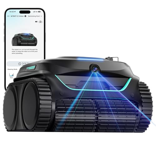 Home 42 (2025 New) WYBOT C2 Vision Robotic Pool Cleaner with Camera, 8-in-1 Pool Vacuum for Inground Pools, Powerful Suction, Ultra-Fine Filter Pool Robot, Wall Climbing, Smart Navigation, Black