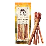 EVER FARM Pet Odor-Free Extra-Thick Jumbo Bully Sticks for Large Dogs (12", 5 Pack) – All-Natural, Long-Lasting Dog Chews Made from 100% Grass-Fed Beef, High-Protein & Grain-Free.