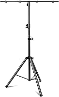 Vista 11 de Soporte de luces de DJ con barra redonda en T, trípode resistente Par Can para 7 luces, soporte de luz de escenario, altura ajustable de 41 a 95