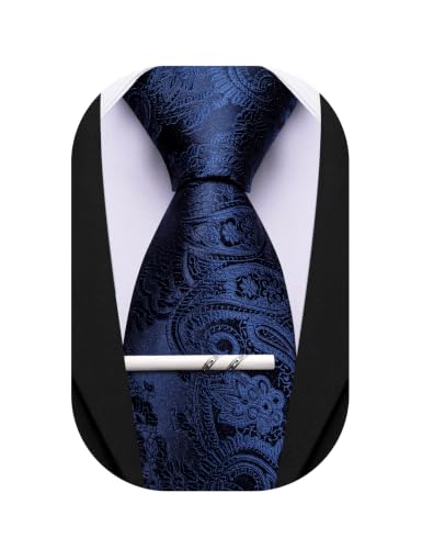 Image of Barry.Wang Paisley Tie for Men Silk Woven Necktie and Tie Clip Set Wedding Party Business Formal