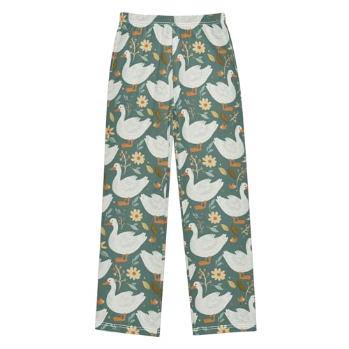 Pajama Bottoms, Cute White Ducks and Flowers Sleeping Pant Lounge Wear Pajamas Long Pants Sleepwear Pjs