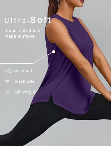 Image of PINSPARK Workout Tank Tops for Women UPF 50+ Side Slits Athletic Gym Shirt