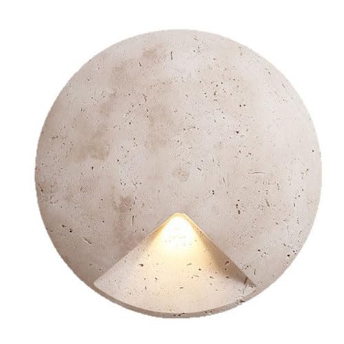 JISHUBO 11.8 Inch Round Yellow Travertine Wall Sconce, Industrial Style Wall Light, Natural Stone Wall Lamp, Living Room Restaurant Bedroom Wall Mounted Lighting Fixtures