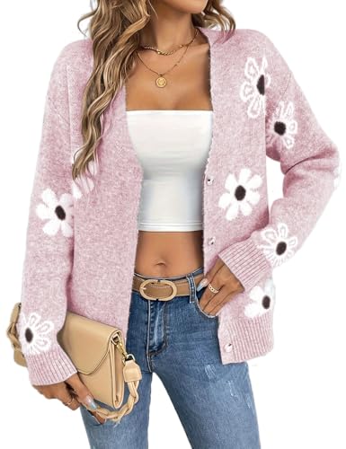 Image of IDEALSANXUN Womens Daisy Sweater Cardigan Fall Winter Button Down Flower Floral Sweaters