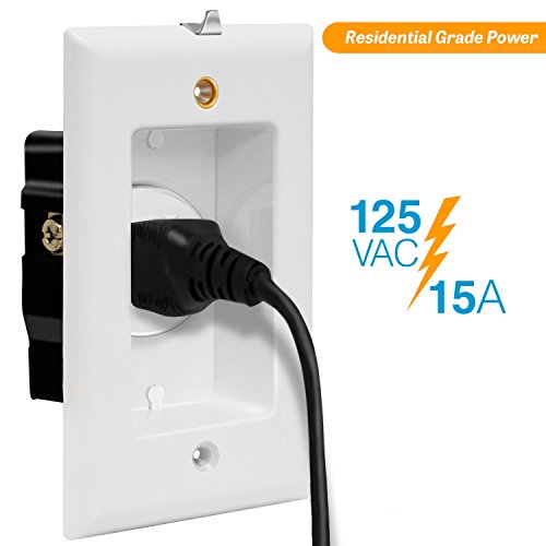 Topgreener Recessed Single Receptacle Outlet With Clock Hanger Hook, Tamper-Resistant, Size 1-Gang 4.48" X 2.76", 15A 125V, Tg115R31, White #TOP1