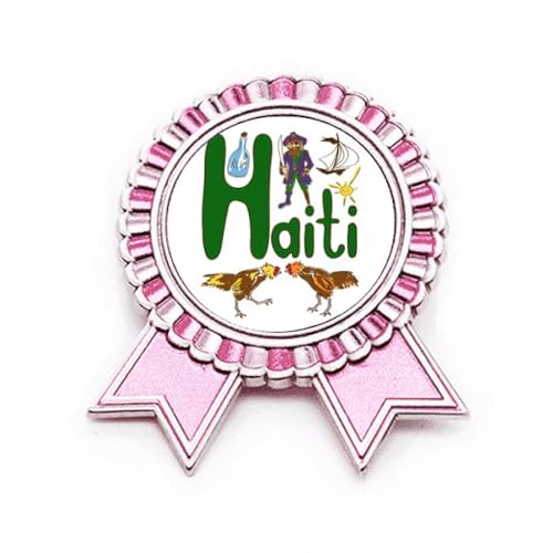 Broche rose symbole national d'Haïti gravure métal prestige taille M