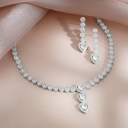 Image of Rubans Necklace Set Rhodium Plated Crystal Studded Jewellery Gift for Women & Girls