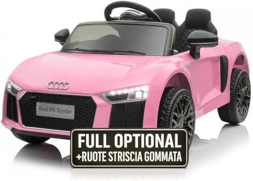 TOYSCAR Macchina Elettrica per Bambini Audi R8 Spyder Full Optional Auto Elettrica per Bambini Telecomandata Sedile in Pelle Porte Apribili Doppio Motore Elettrico 12V Rosa