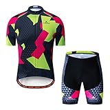 XUNQI Conjunto de camiseta y pantalones cortos de ciclismo para hombre, Empalme colorido, L