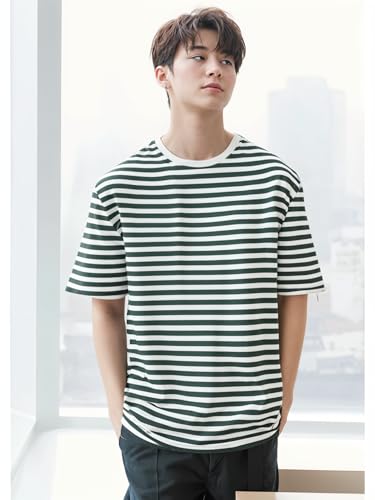 Image of Mack Jonney Oversized | Loose Fit | Half Sleeves 100% Cotton Round Neck Striped T-Shirt for Men-MACK640558