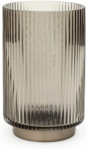 EZ Life Gray Stripes Inverted Transparent Glass Vase with Silver Base-1 Piece(12 x 19 cms) Home Décor Flower centerpieces, Decorative Vase for Living Room, Kitchen Flower vase, House Warming Gift