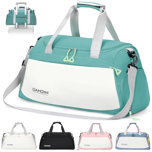 Damcyer Bolsa De Deporte, Bolsa Deporte Mujer para Mujer Grande con Compartimento Zapatos y Compartimento Mojado, Bolsa De Viaje Mochila Gimnasio, Blanco+Verde