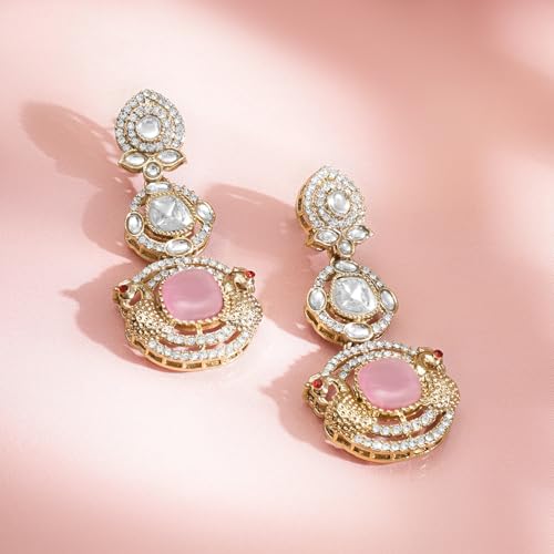 Image of Rubans Drop Earrings American Diamond Crystal Stylish Trendy Jewellery Gift for Women & Girls