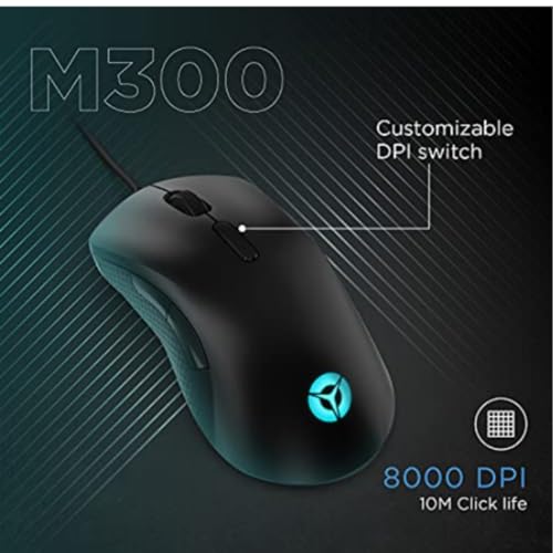 Image of Lenovo Legion M300 RGB Wired Gaming Mouse - 8,000 DPI Adjustable Sensor, 8 Programmable Buttons & 10-Million Clicks Durability for High Performance Gamers (Pack of 2)