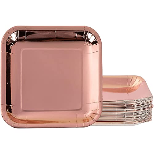 Up To 40% OFF Disposable Plates - 48-Pack Square Paper Plates Party Supplies for Appetizer, Lunch, Dinner, and Dessert, Birthday Party, Metallic Rose Gold Foil, 7 x 7 Inches