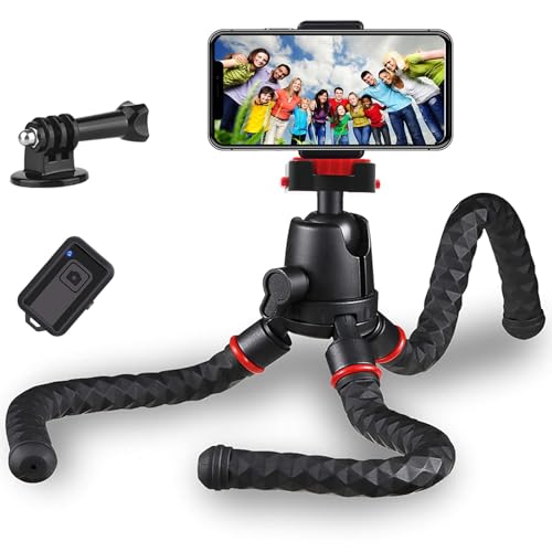 Zetong 360-degree rotating flexible Octopus travel tripod suitable for iPhone smart phone digital single-lens reflex camera and action camera with Bluetooth wireless remote shutter control