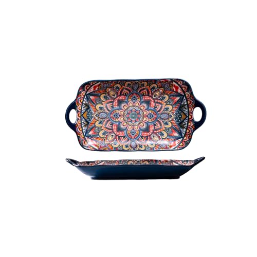 Coolcapis Serving Tray with Handles Rectangular Serving Platter Ceramic Extra Large Plates & Dishes Rectangle (Blue Garden) - Cosy Home Interiors Coolcapis Serving Tray with Handles Rectangular Serving Platter Ceramic Extra Large Plates & Dishes Rectangle (Blue Garden)