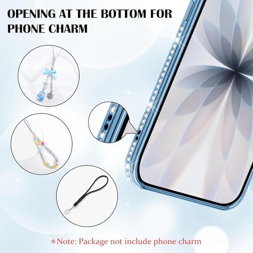 Image of Elzzi Compatible with (iPhone 17 Case) Clear Luxury Diamond Glitter Case |Camera Lens Protector with Glitter Ring | Premium Shockproof Glossy Shiny Back Cover Case for Girls Women -Blue