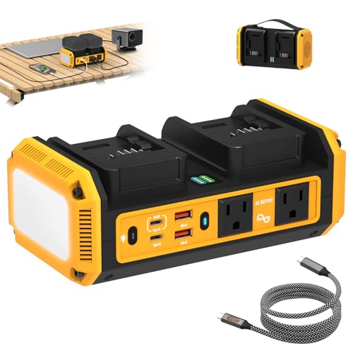 Image of Kzreect 350W Power Pure Sine Wave Inverter Compatible with DeWalt 20V Batteries, DC 20V to AC 120V, 140W Type-C 18W USB-A Fast Charging Dual-Battery Auto-Switch, 600lm LED Light (Battery Not Included)