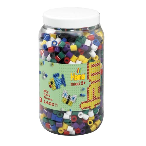 Hama Perlen 8540 Bügelperlen Dose mit ca. 1.400 Maxi Bastelperlen mit Durchmesser 10 mm im Volltonmix 1, kreativer Bastelspaß für Groß und Klein, Mischung