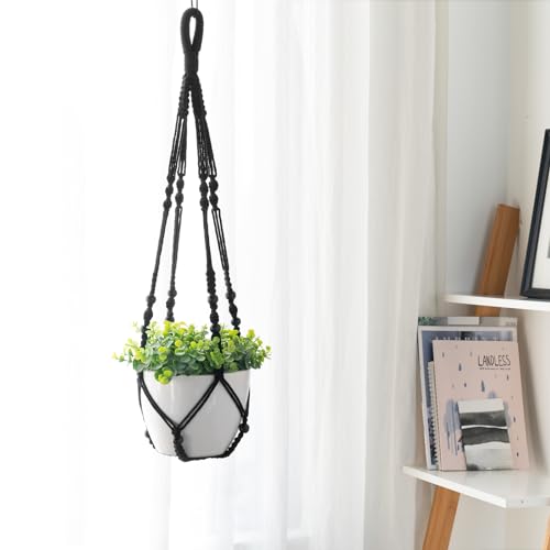 Image of Mkono 3 Pack Macrame Plant Hangers Hanging Planters for Indoor Plants Black