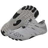 ERTUPE Hike Barefoot Shoes for Women Men Wide Toe Box Water Shoes Non Slip Breathable Lightweight Sneakers for Hiking Walking Running Swimming Beach Pool Yoga Footwear Grey