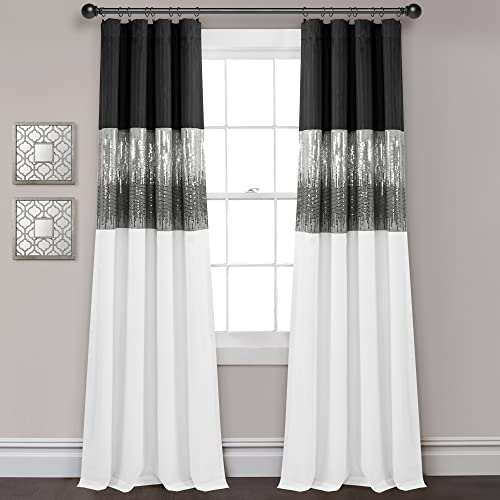 Lush Decor Night Sky 100% Blackout Window Curtain Panel Single 42"W x 84"L, Black & White - Blackout Curtains For Bedroom - Sequin Curtains - Glam Decor