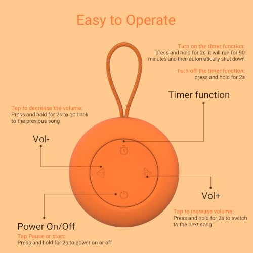 Image of Portable Baby Sound Machine [White Noise for Babies Kids Adults][Timer Function][20 Soothing Sounds] 15 Hours Battery Life, Travel,Registry Gift,Shower,Clips on Baby Stroller.Orange