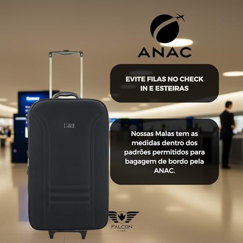 Mala de Bordo Bagagem de Mão Mala10kg Pequena Cadeado Padrão ANAC com 2 Rodas duplas Cadeado Anti Fu