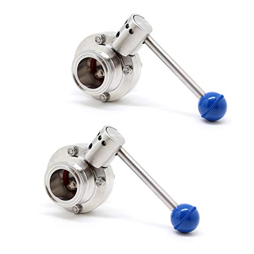 QiiMii Sanitary Stainless Steel 304 Tri Clamp Butterfly Valve with Pull Handle and Silicone, 1.5”Tube OD (1.5 INCH)2 Pack