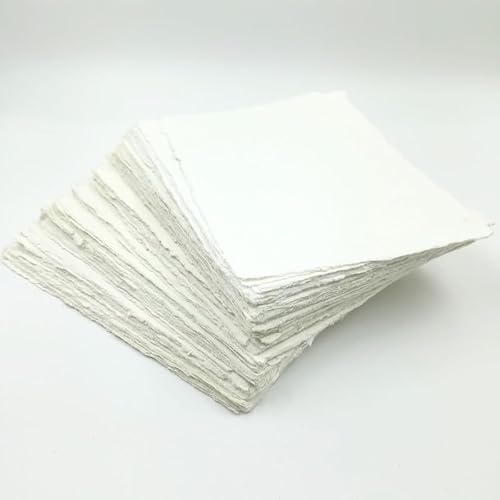 Cotton Deckle Edge Paper Loose Leaf Sheets For Writing Calligraphy, Printing, Scrapbook Crafts, Map, Certificate, Invitation 150 Gsm Ivory White-501-5X7-20 #TOP2