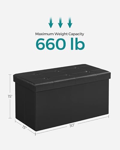 Songmics 30 Inches Folding Storage Ottoman Bench, Storage Chest, Footrest, Coffee Table, Padded Seat, Faux Leather, Holds Up To 660 Lb, Black Ulsf105 #TOP2