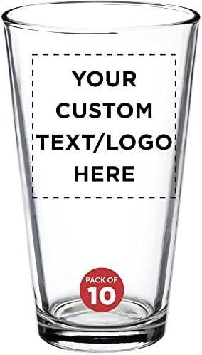 Custom Heavy Duty Beer Pint Glasses by ARC 16 oz. Set of 10, Personalized Bulk Pack - USA Made Restaurant Glassware, Perfect for Beer, Cocktails, Soda, Other Beverages - Clear