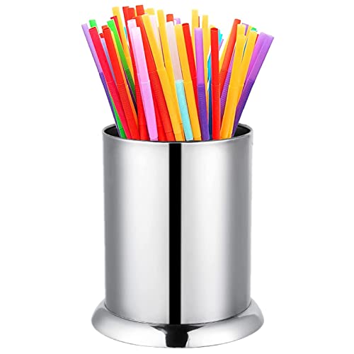 HERCHR Distributeur de paille de comptoir, porte-paille Dringk en acier inoxydable cuillères fourchettes baguettes organisateur de couverts de rangement Porte-ustensiles pour bar à la maison(L)