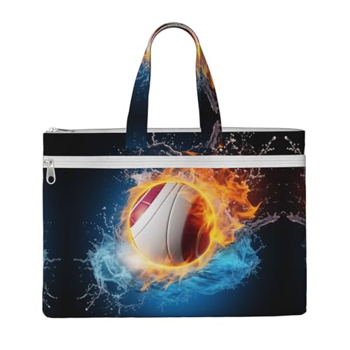 Ice And Fire Volleyball Print Canvas Tote File Bag Suitable For Studying, Traveling, Traveling, Commuting, Etc.