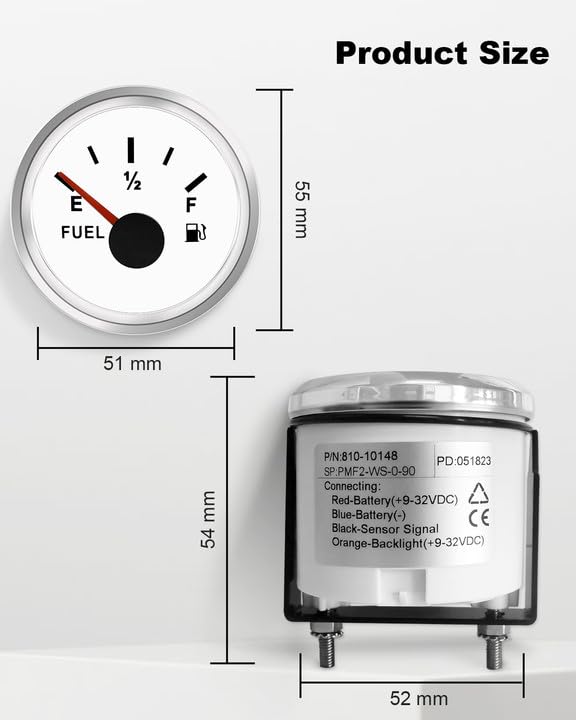 Miniatura 6 de ANODZU 0-90 ohm Medidor de combustible 2-116" 52mm Universal Impermeable, para Marina Coche Camión Barco Motocicleta RV Generador Vehículo Diesel