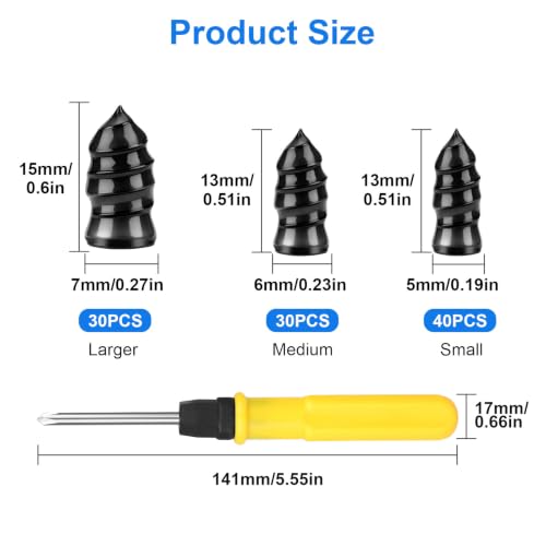 Image of Linkstyle 100PCS Tire Repair Kit, Screw-in Tire Plug Set with 3 Sizes Rubber Plugs, Flat Tire Puncture Repair Screws for Car Truck Motorcycle SUV Roadside Emergency Fix with Screwdriver & Storage Case