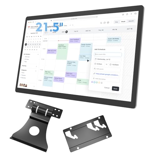 21.5 inches Digital Calendar Wall Planners, Smart Whiteboard Calendar for Chore Chart & Work Schedule, Built in Speakers and Camera, Wall Mount & Desk Stand Included (Black, 21.5)