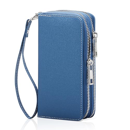 Image of Cellphone Wallet for Women Dual Zipper Long Purse with Removable Wristlet