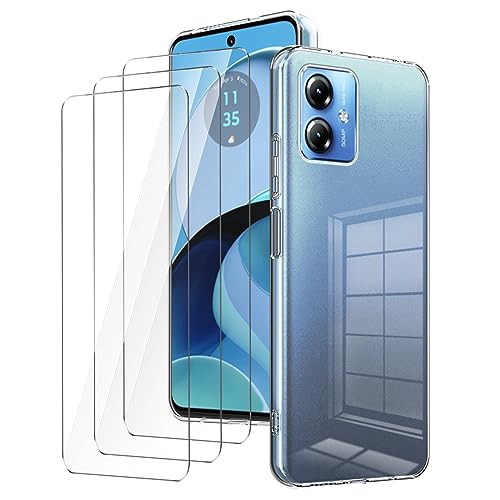 Cover per Motorola Moto G14 4G6.5 TrasparenteCustodia + 3 Pezzi Pellicola Protettiva in Vetro Temperato Ultra Sottile silicone Protettivo Bumper TPU Morbido Gel Case