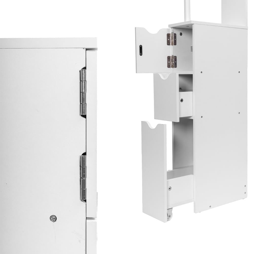 BAKAJI Mobile Bagno Alto Salvaspazio in Legno Bianco, Armadietto Slim con 3 Cassetti e 2 Ripiani, Armadio Multiuso per Ufficio, Studio, Casa, Mobiletto per Interni Design Minimal 33 x 15 x 136 cm