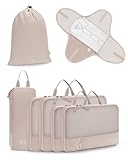 WANDF 7 Set Compression Packing Cubes for Travel, Shirt Folder for Wrinkle-Free, Suitcase Organizer Bags Set for Carry-On Checked Luggage Duffle Bag Women Men(Khaki)