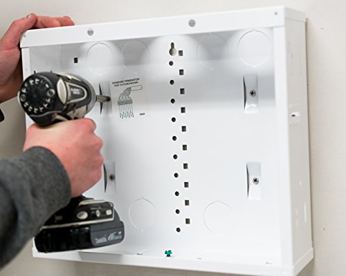 Legrand - OnQ 12 Inch Cable Management, In-Wall Media Box, Structured Wiring Enclosure, Home Networking Panel with 2.5 Inch Openings for Wires, Glossy White, EN1200