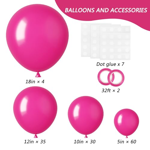 Image of RUBFAC 129pcs Hot Pink Balloons, Latex Magenta Pink Balloon Arch Kit Garland Different Sizes 18 12 10 5 Inch for Birthday Baby Shower Wedding Princess Theme Party Decoration